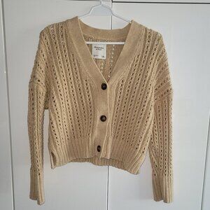 Abercrombie and Fitch Beige Cotton Chunky Knit Cropped Cardigan Size L
